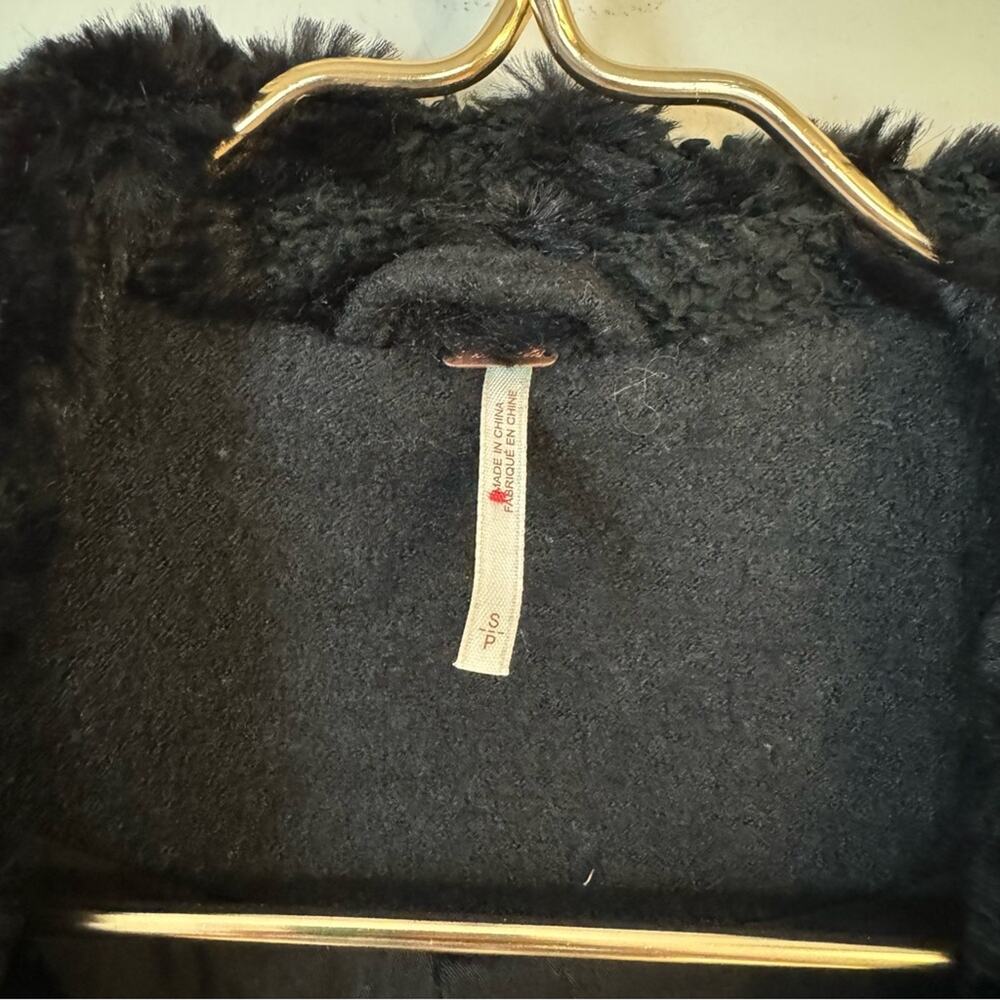 Free People Black Simple Salute Wool Faux Fur Collar Moto Military Jacket S - Picture 16 of 16
